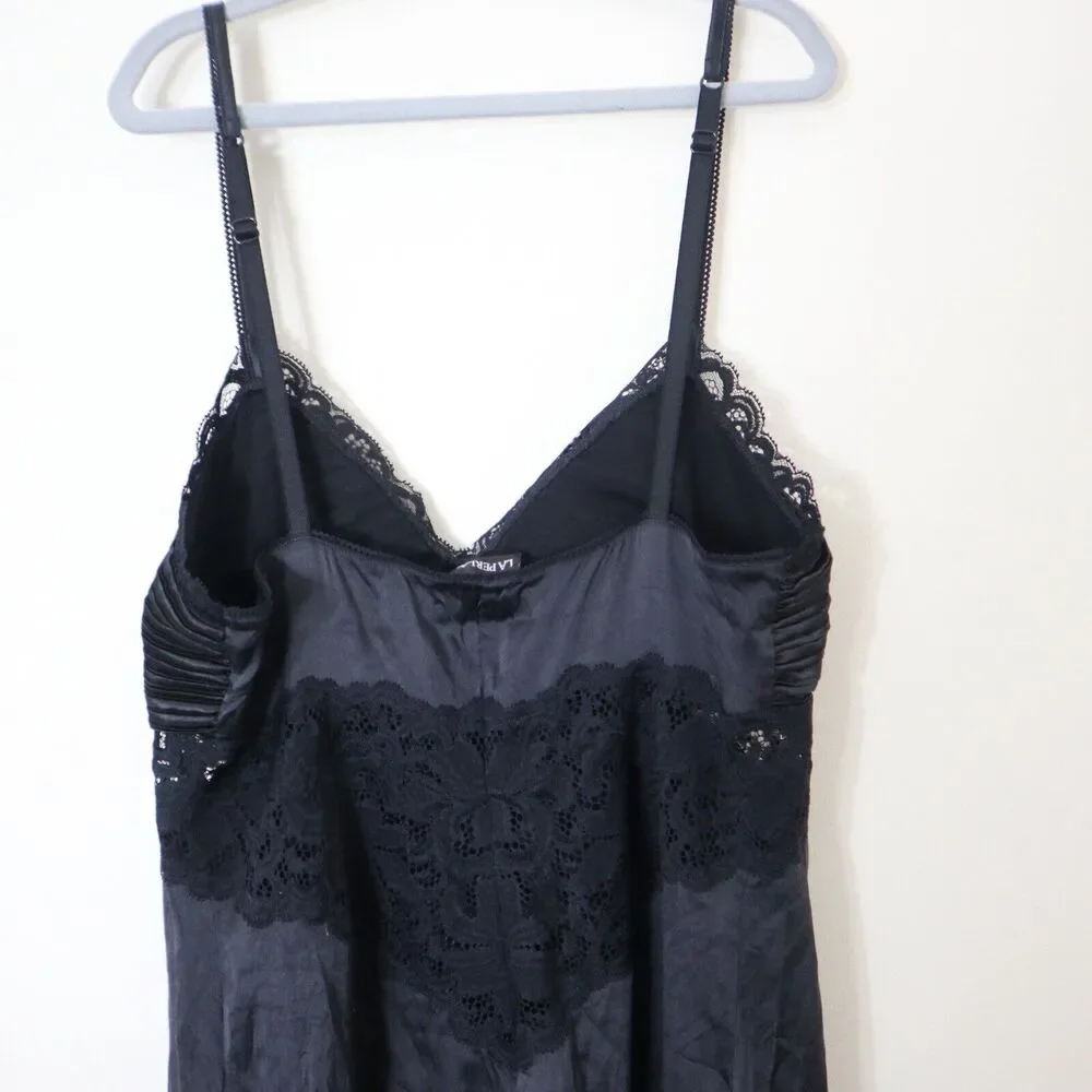 La Perla Size 2 US S Silk Blend Charmeuse Short Slip Nightie Ruched V Neck Lace - Picture 8 of 10